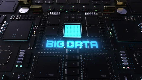 Big data header on the background of microprocessors on a circuit board . con Stockbeeldmateriaal 206998990
