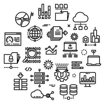 Big data icon set. Computer server technologies Illustrazione stock