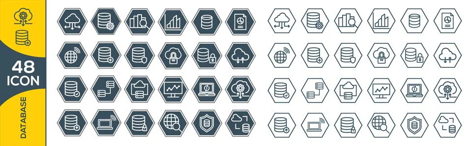Big data icon set, data analytics icon set, cloud computing icon set Illustrazione stock