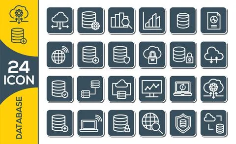 Big data icon set, data analytics icon set, cloud computing icon set Stock Illustration