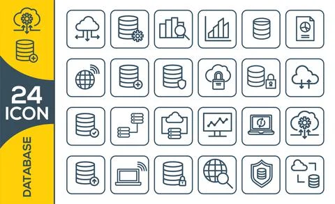 Big data icon set, data analytics icon set, cloud computing icon set Illustrazione stock
