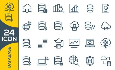 Big data icon set, data analytics icon set, cloud computing icon set Illustrazione stock