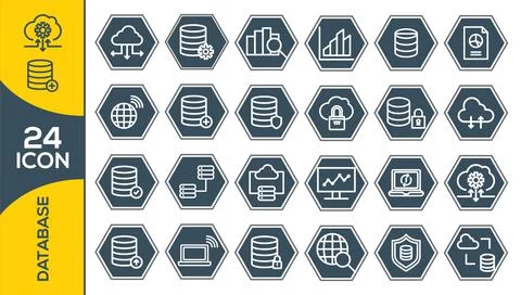 Big data icon set, data analytics icon set, cloud computing icon set Stock Illustration