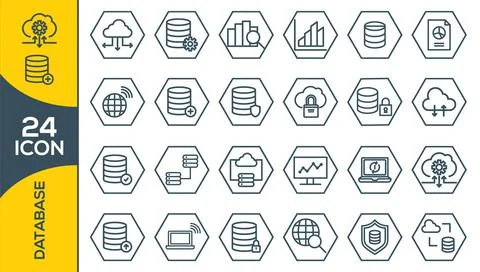 Big data icon set, data analytics icon set, cloud computing icon set Illustrazione stock