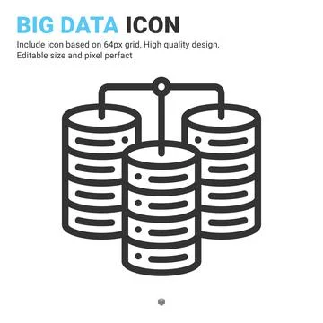 Big data icon vector with outline style isolated on white background Illustrazione stock