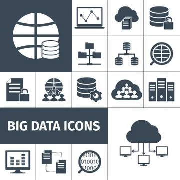 Big data icons black Stock Illustration