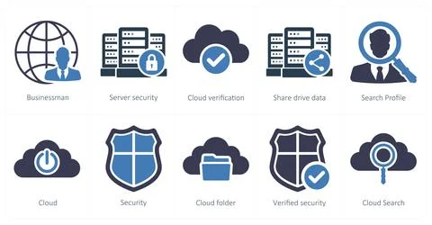 Big data icons as businessman, server security Stock Illustration