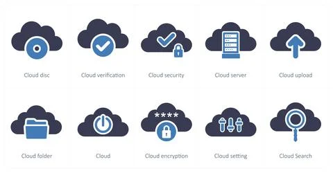 Big data icons as cloud disc, cloud verification Stock Illustration