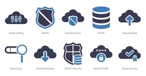 Big data icons as cloud setting, shield, cloud security Stock Illustration