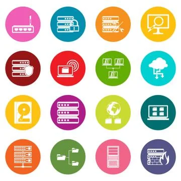 Big data icons many colors set Stock Illustration