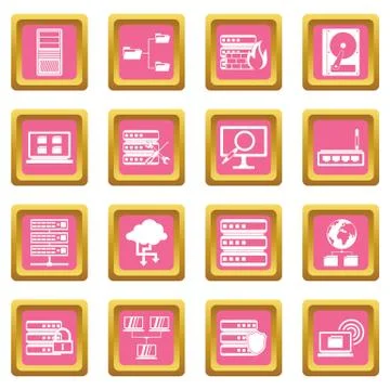 Big data icons pink Illustrazione stock