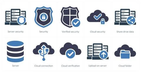 Big data icons as server security, security, verified security Stock Illustration
