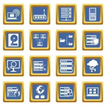 Big data icons set blue Illustrazione stock