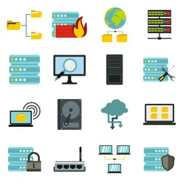 Big data icons set, flat style Illustrazione stock
