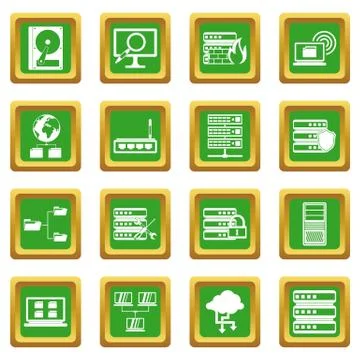 Big data icons set green Stock Illustration