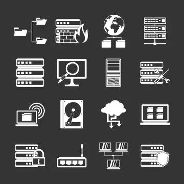 Big data icons set grey Stock Illustration