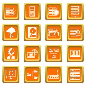 Big data icons set orange Stock Illustration