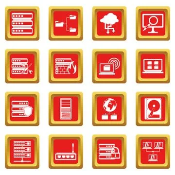 Big data icons set red Illustrazione stock