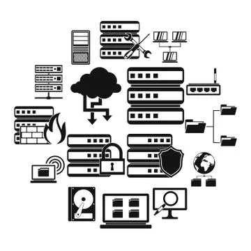 Big data icons set, simple style Illustrazione stock