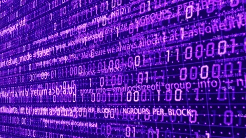 Big data information flow binary program code screen scrolling Stock Footage 171490633