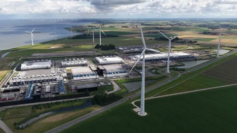 Big data infrastructure in the Eemshaven, focusing on large scale computing Stock Footage 314086809