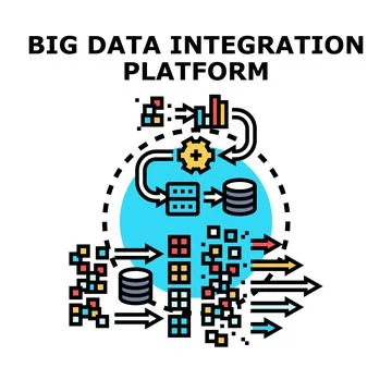 Big data integration platform connecting and processing information streams Illustrazione stock