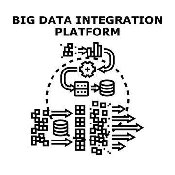 Big data integration platform connecting and processing information streams Stock Illustration