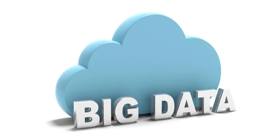 Big Data, internet of things concept. Big data text and a blue cloud isolated Stock Illustration