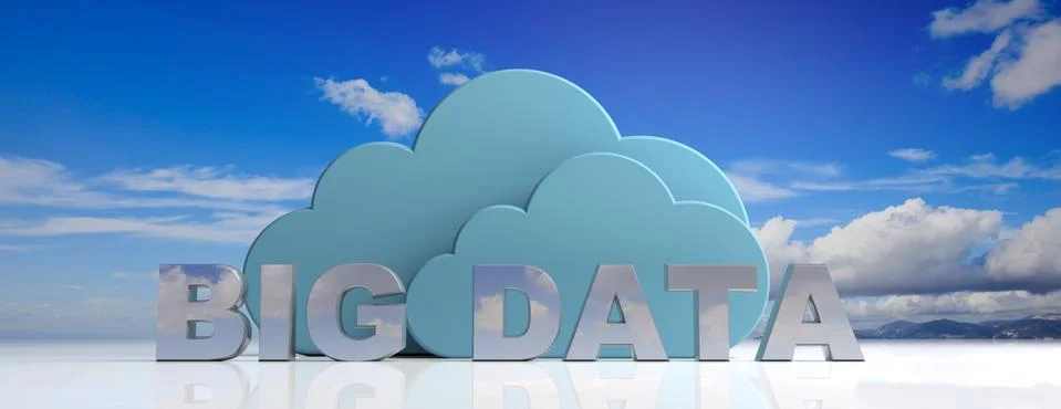 Big Data, internet of things concept. Big data text and  blue clouds on blue イラスト素材
