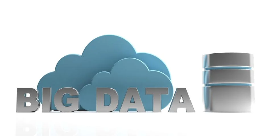 Big Data, internet of things concept. Big data text and  blue clouds isolated Stock Illustration
