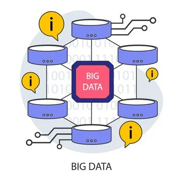 Big data. Intricate network of data processing and storage. Stock Illustration