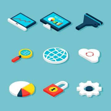 Big Data Isometric Objects Stock Illustration