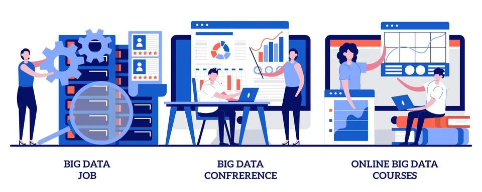 Big data job, big data conference, online big data courses concept with tin.. Stock Illustration