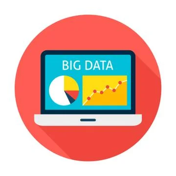 Big Data Laptop Flat Circle Icon Stock Illustration
