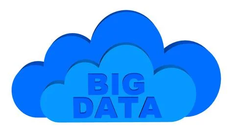 BIG DATA - lettering on clouds in blue against white background Stock Illustration