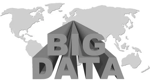 BIG DATA lettering in gray design - letters in front of a world map 스톡 일러스트