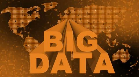 BIG DATA lettering in orange design - letters in front of a world map Illustrazione stock