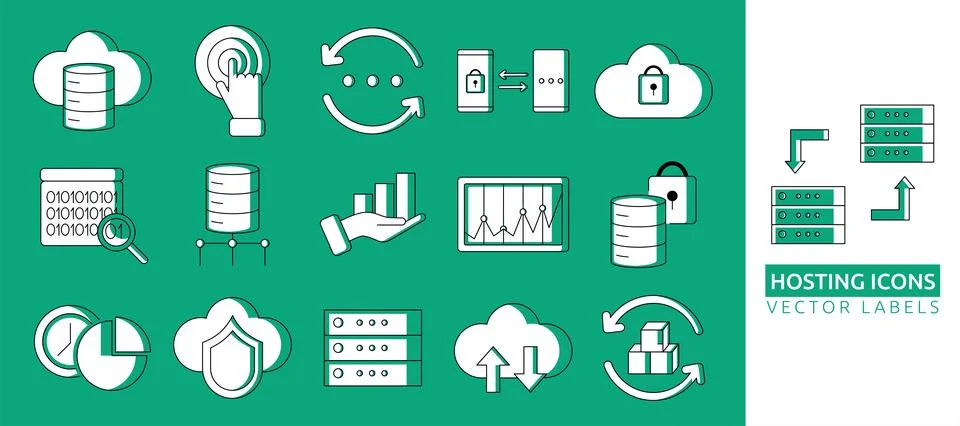 Big data line icons. Cloud storage. Analysis database. Communication pictog.. Stock Illustration