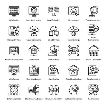 Big Data Line Icons Pack 스톡 일러스트