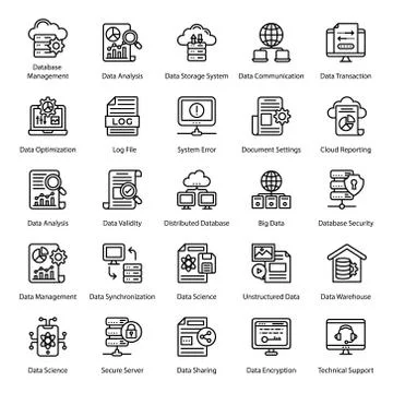 Big Data Line Icons Set Stock Illustration