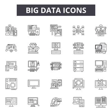 Big data line icons for web and mobile design. Editable stroke signs. Big data Illustrazione stock