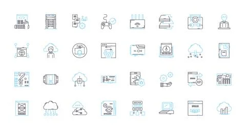 Big data linear icons set. Analytics, Algorithms, Business, Cloud, Cluster, Data Stockillustratie