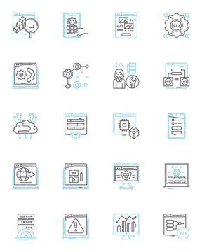 Big data linear icons set. Analysis, Analytics, Automation, Cloud, Cluster Illustrazione stock