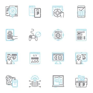 Big data linear icons set. Analysis, Analytics, Automation, Cloud, Cluster Stock Illustration