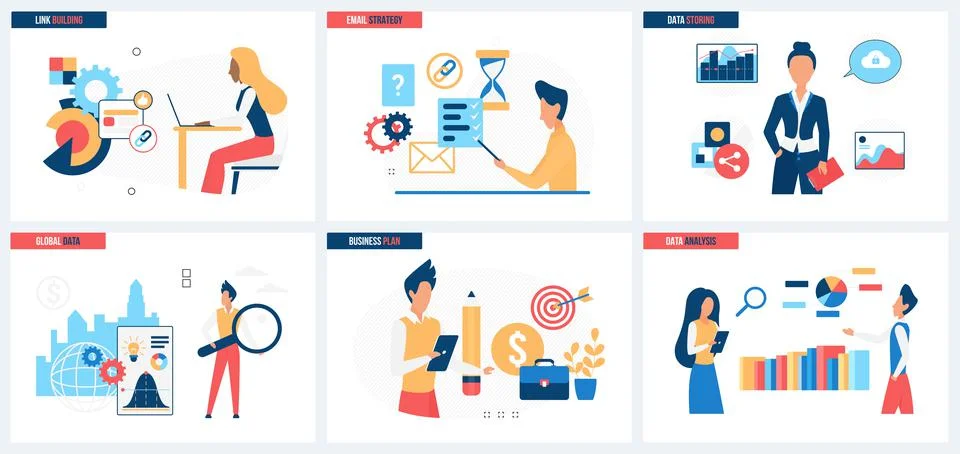 Big data, link building and storage of information for analysis, marketing Stock-Illustration