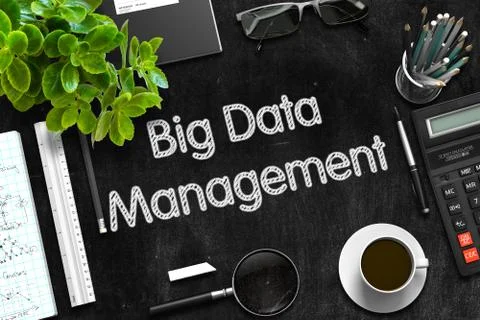 Big Data Management on Black Chalkboard. 3D Rendering. イラスト素材