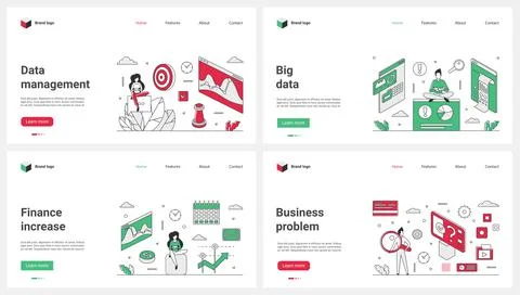 Big data management, business problem solving, finance analysis set and tiny 스톡 일러스트