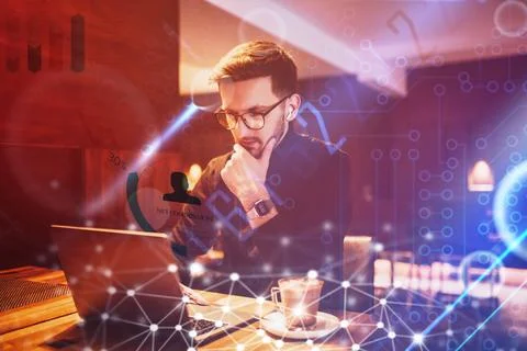 Big data management, digital technology, software development concept. Computer Stock-Fotos