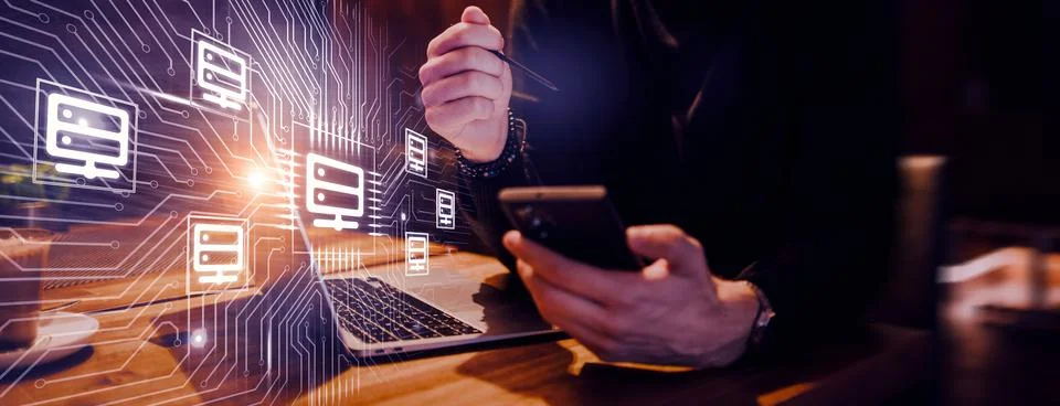Big data management, digital technology, software development concept. Computer Stock-Fotos