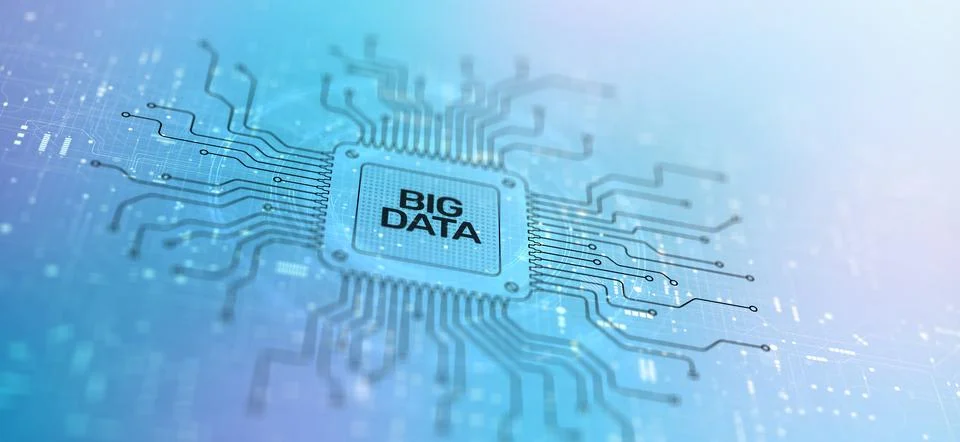 Big Data Managing Information at Scale Illustrated on a Processor. Stock Illustration
